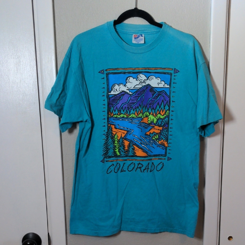VTG Vintage Colorado 90's Graphic Men's Teal Large T-Shirt Retro
